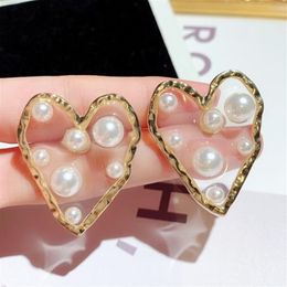 Très mignon nouveau ins mode luxe designer doux grand coeur exagéré belle perle boucles d'oreilles pour femme girls203C