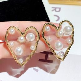 Sehr süße neue Ins-Mode-Luxus-Designer, süßes großes Herz, übertrieben schöne Perlen-Ohrstecker für Frauen, Mädchen199t