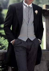 Zeer goed één knop Black Groom Tuxedos Peak Revers Mannen Past 3 Stuks Bruiloft / Prom / Diner Blazer (Jack + Pants + Vest + Tie) W525