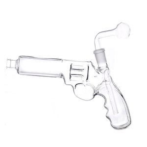 Pièce très unique de pistolet en verre brûleur à mazout en verre Bong 10 pouces 14mm joint cendrier narguilé Bubber fumer des conduites d'eau avec pot d'huile de tige inférieure