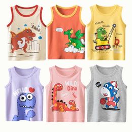 Vest 2023 Summer Childrens Tabar Top Girls Vêtements 100% coton coton Dinosaure Cartoon Childrens Sports Top Mignon Baby Clothingl2405
