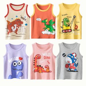 Vest 2023 Summer Childrens Tabar Top Girls Vêtements 100% coton coton Dinosaure Cartoon Childrens Sports Top Mignon Baby Clothingl2405