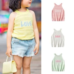 Vest 2024 Zomertoppen voor meisjes gebreide kindertank peuter crop top baby t-shirts kinderen ondergoed singlet 1-8 jaar l2405