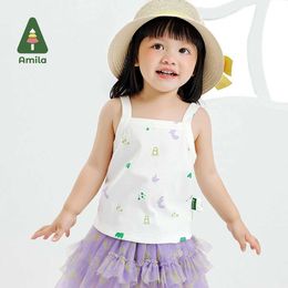 Gitre Amila Baby Girls Top 2024 Été Nouveau manteau multi-couleurs avec une jolie suspension en coton doux 0-6yl2405