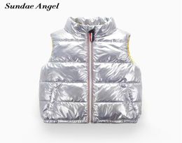 Chaleco para niños con cuello alto y estampado dorado, chaleco de invierno para niños, chaleco con cremallera, chalecos brillantes para niñas, chaqueta sin mangas 28 Y 203155430