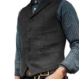 Chaleco para hombre marrón boda lana Tweed chaleco de negocios chaqueta Casual Slim Fit Gilet Homme Groosmen boda 240119