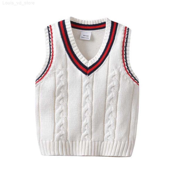 Gilet INS bébé enfants vêtements col en V tricoté couleur unie pull 100% coton fille garçon printemps automne pull L230710