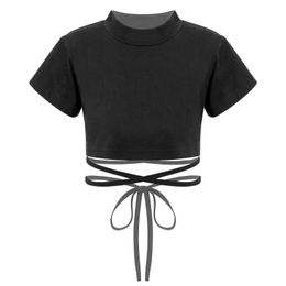 Vente Jazz Vêtements Hip Hop Girls Vêtements noirs Top Black Short Hip Hop Crop Top Performance Childrens Performance Modern Dance Clothingl240502