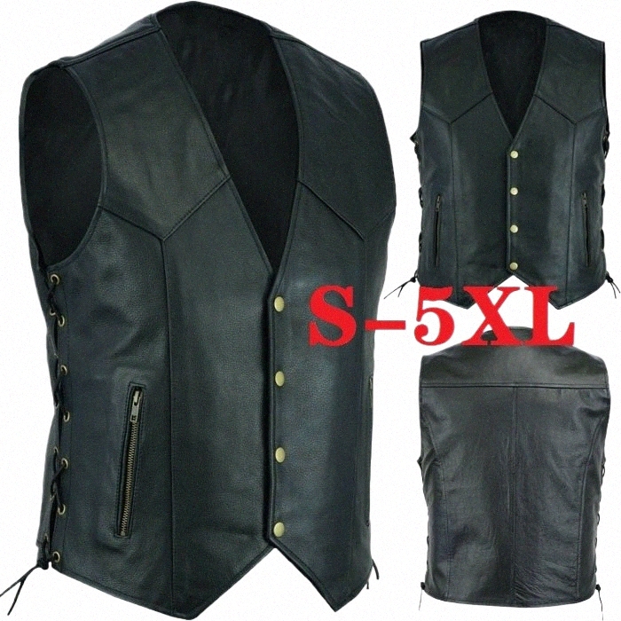 Vest Leather Punk Fi Casual Coat Motorcykel Vest Men Solid Vest Fleet P6BC#