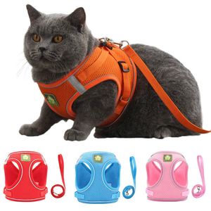 Vest reflecterende puppy kattenharnas met lopende lood riem verstelbaar kittenkraag polyester maasharnas voor kleine middelgrote honden