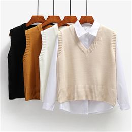 Vest Spring herfst vrouwen korte los gebreide trui mouwloze dames vneck pullover tops vrouwelijke bovenkleding 220811