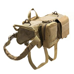 Chaleco táctico militar para perros, conjunto de arnés con bolsa Molle, ropa para mascotas, chaqueta ajustable de nailon, equipo de patrulla de perros grandes