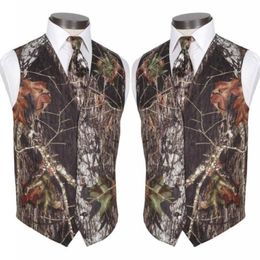 Viette à cravate sur mesure Modest Modest Camo Gilet Gilet Rustic Wedding Vest Arbre Trunk Feuilles Camouflage de printemps Slim Fit Men's Vests 2 Piece 1891