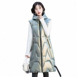 Gilet Femmes Blanc Sleevel Down Cott Manteau 2023 Automne Hiver Nouveau Fi Tempérament LG Slim Light Épaissir Gilet à capuche D8kB #