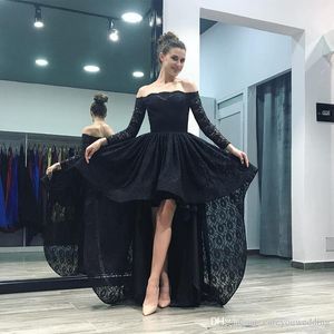Robe de soirée noire longue et élégante, épaules dénudées, manches longues, en dentelle, avec traîne, robe de bal, robes de soirée, 2019
