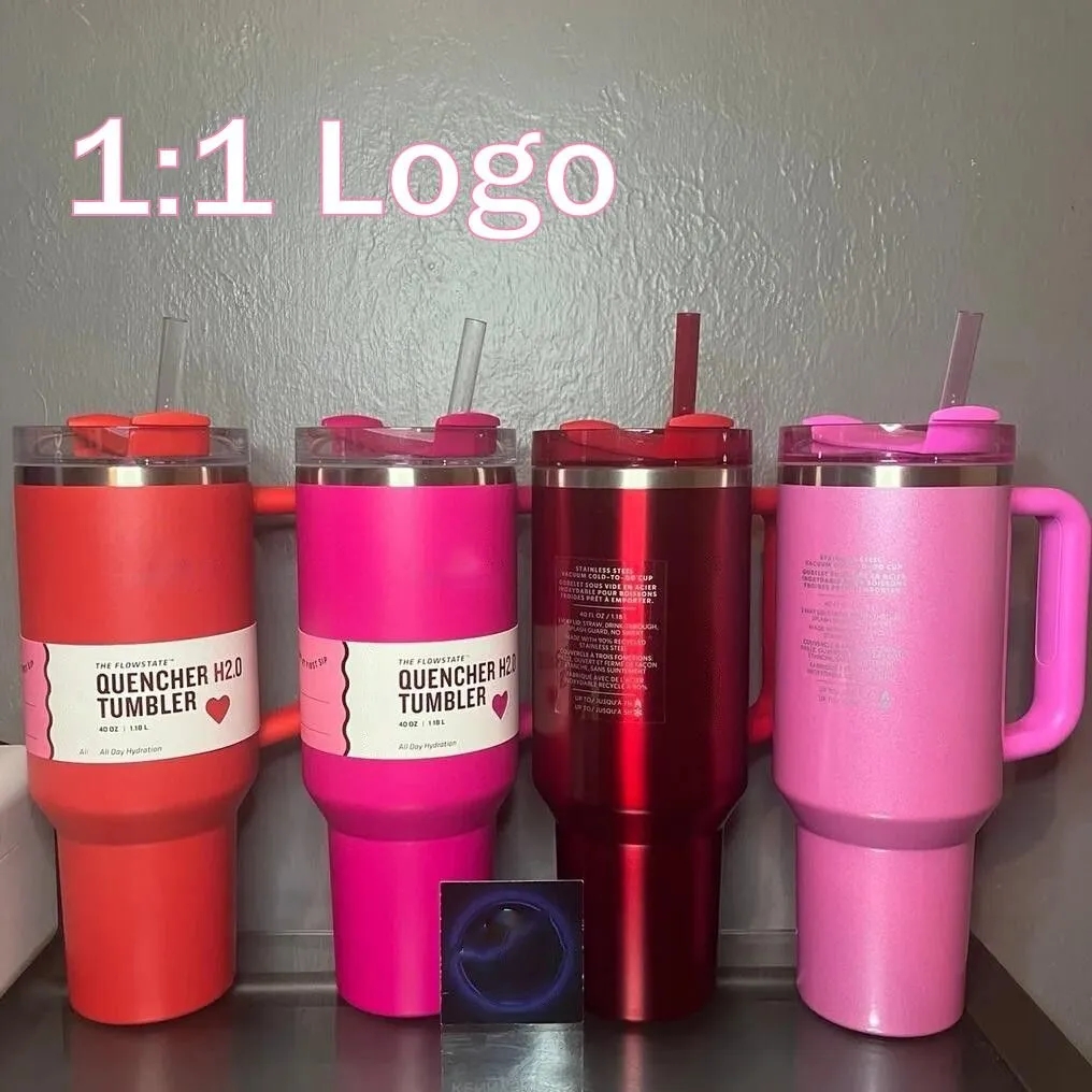 US STOCK Winter Cosmo Pink With 1:1 Logo Quencher H2.0 40oz Stainless Steel Tumblers Cups with Silicone handle Lid And Straw Car mugs Water Bottles