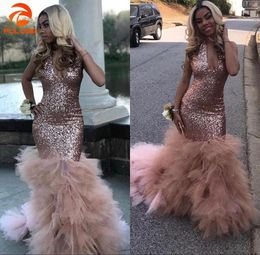 Vestido de Gala Sexy Black Girls Mermaid Pink Prom Dresses 2021 Lovertjes Afrikaanse Geparandeerde Trein Lange Formele Avondjurken