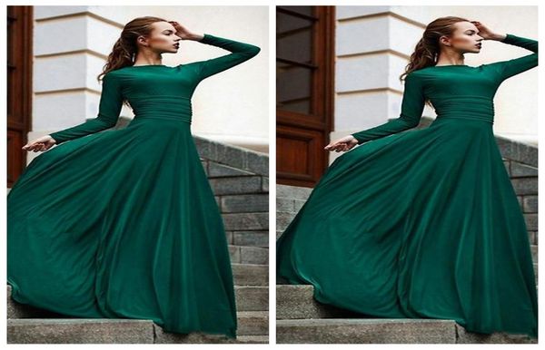 Robe De Noite Longo 2018 élégantes robes De soirée vert foncé à manches longues robes modestes longues robes De bal 3098887