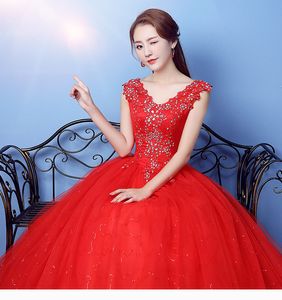 Robe De Noiva 2020 col en v rouge perles dos nu Quinceanera robes Tulle cristal robe De bal élégante Quinceanera robes