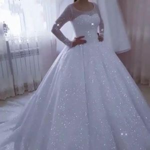 Robe De mariée à paillettes scintillantes, Robe De bal à manches longues, grande taille, robes De mariée princesse pour femmes, 2024