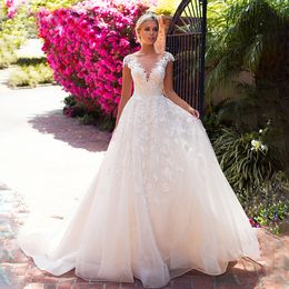 Robe de Noiva Tulle a-ligne Robe de mariée manches cape luxe Robe de mariée dos nu Bruidsjurken col festonné Gelinlik