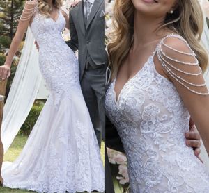 Vestido de noiva unieke kant zeemeermin trouwjurken parels spaghetti bandjes bruid jurk 2020 elegante bruids bruidsjurken