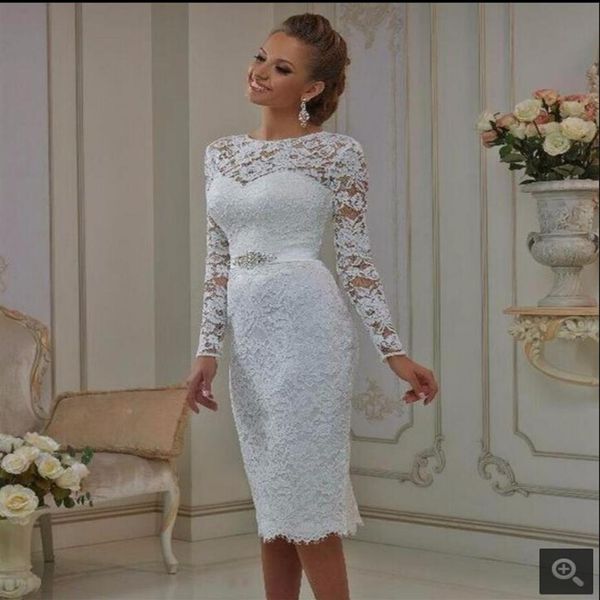 Vestido de novia de encaje blanco, Vestido de novia corto hasta la rodilla, vestidos de novia informales para niñas pequeñas, venta de vestidos de novia 259Y