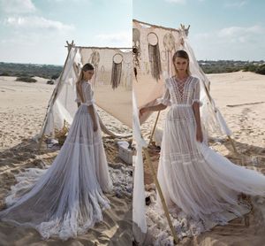 Robe de mariée de plage aline, avec demi-manches, en Tulle féerique, avec traîne en dentelle, style bohème, pour l'extérieur, 2022