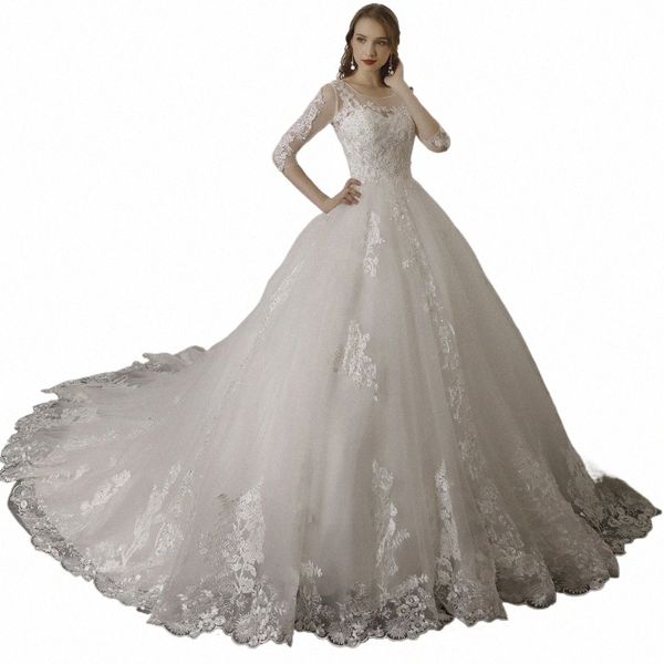 Robe De Novia manches trois quarts dentelle mariage Dr 2022 dos ouvert Vintage mariée Dres robe de bal offre spéciale e2p0 #