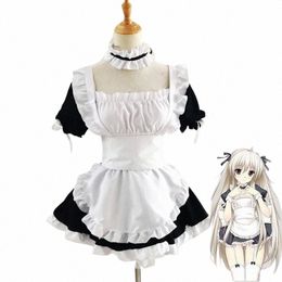 Vestido de sirvienta de anime para mujer, traje de cosplay yosuga no sora, kasuvano sora, blanco y negro, vestido mucama lolita, delantal, sexy v95v#