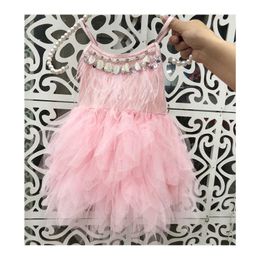 Robe fille PrincTutu DrHeavy Work perlée 2019 été plume plissée vêtements pour tout-petits bébé 1-7 ans GDR612