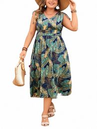 Robe longue de taille grande c estampado Tropical pour femme, costume Sexy c cuello en V, Espalda descubierta, nu en los hombros, style playero, p0y2#