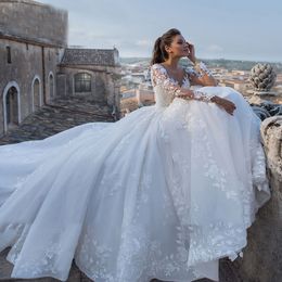 vestido noiva jurken met lange mouwen klassieke v-hals bruiloft baljurk robe de mariee aanpassen 328 328