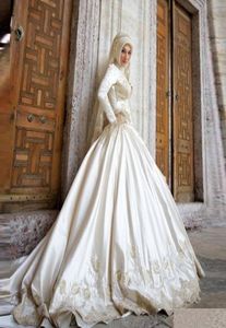 Vestido noiva moslim trouwjurk 2019 bescheiden lange mouwen toegewezen trouwjurk satijnen baljurk trouwjurken robe de mariage7607976