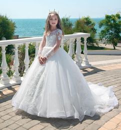 Vestidos 2024 Designer Kids First Communion Robes pour petite robe de fille de fleur blanche Princesse Child Wedding Party JuniorbridesMaid Maxi Prom Soirée robe