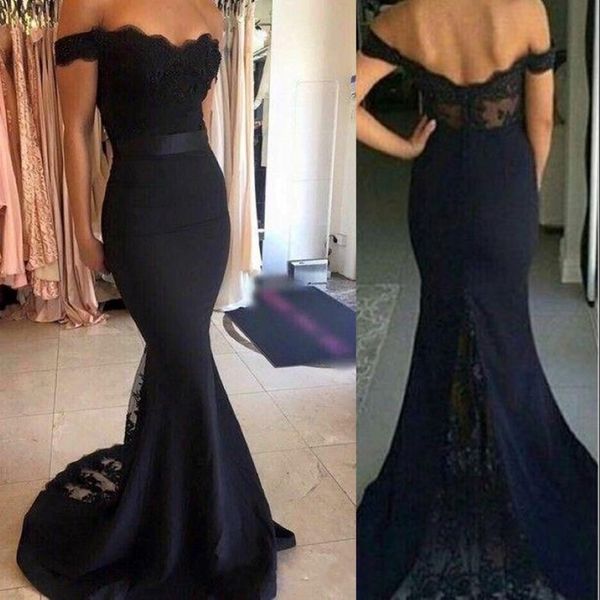 Vestidos Cortos de Gala Modest Long Black Lace Robes de bal Robes 2019 Off épaule chérie mousseline ombre Demaine d'honneur Robe Women Party Gow 255X