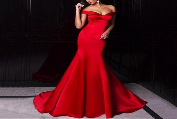 Vestidos Cortos de Gala Modest Long Sirène Longaid Robes de bal sur l'épaule chérie rouge Satin Ombre soirée de soirée Femme Femme G2048494