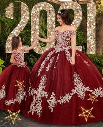 Vestidos De 15 Años Burgundy Quinceanera Dresses Lace Applique Sweet 16 Dress Off the Shoulder Mexican Prom Gowns 2022