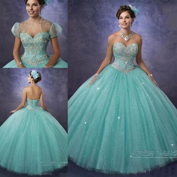 robes de 15 ans Robes de Quinceanera avec Boléro et Décolleté en Coeur 2019 Pas Cher Princesse Aqua Robes de Bal Tulle Personnalisé Mad239L