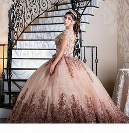 Vestidos de 15 AOS 2021 SCOOP COU COUT POUPEL PÉDICE DE QUINANERA ROSE ROSE APPLIQUE COURCE MOEUR BALLE BALLE SPEUR 16 ROBES DE PROMS5900473