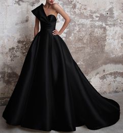 Robes De Gala Satin robes De bal longues 2023 robes De soirée noires une épaule robe De bal Abiye Gece Elbisesi