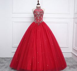 vestidos de noiva 2019 mode baljurk halter kralen lange avondjurken rode backless tule formele feestjurk prom jurk aangepast