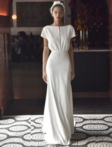 vestidos de noiva nieuwe eenvoudige satijn parels boho lange trouwjurk 2020 cap sleeve strand bruids bruidsjurken gewaad de Mariee