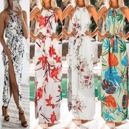 Vestidos de verano 2019 Mode Vrouwen Print Boho Bloemen Lange Maxi Jurk Mouwloze Avondfeest Zomer Strand Zonnejurk W06191