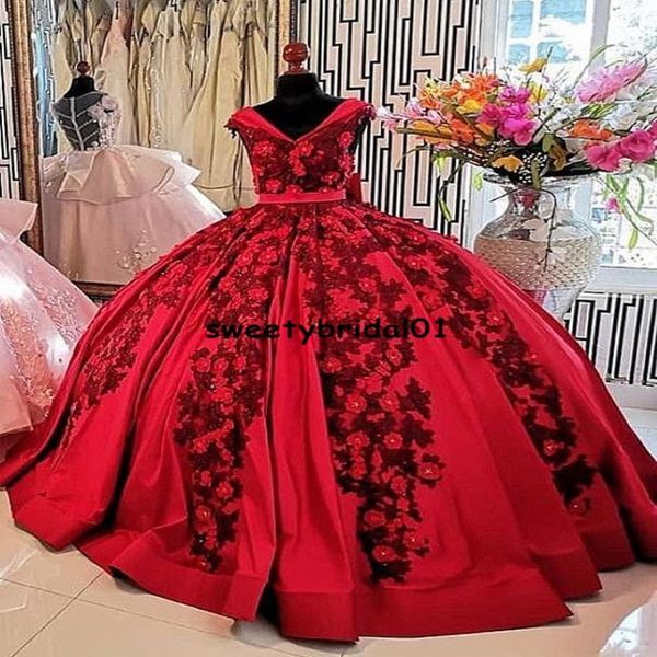 Robes De XV A os rouge Quinceanera robe Images réelles appliques perlées filles mexicaines 15 ans robe d'anniversaire robe de bal 2021209P