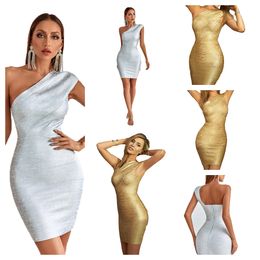 Vestidos Robes pour femme Partydress PromMrand Wombress Mini Robes Summer One épaule Robes Gold Silver Mini Jupe Jupe Jupe Womens Robe Cocktail