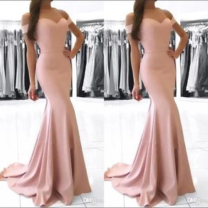 Vestidos Elegant Roze Avondjurken Mermaid Off The Shoulder Satin Prom Dresses Lange Avondjurken Goedkope Bruidsmeisjes Jurken BM0983