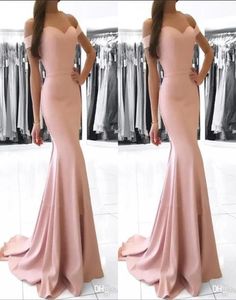 Vestidos Élégants robes de soirée rose sirène hors de l'épaule robes de bal satin longues robes de soirée bon marché robes de demoiselle d'honneur BM097264560