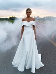 Vestidos Feest 2021 Zeemeermin Trouwjurken Zachte Satijn Bruidsjurken van de Schouder Prinses Bruiloft Jurk met Afneembare Rok