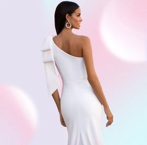 Vestidos Satin Mermaid Trouwjurken Sexy een schouder mouwloze bruidsjurk Witivory Beach Wedding Party Toge met boog 20217794496